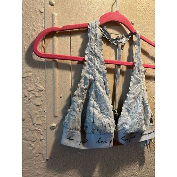 PINK By Victorias Secret Light Blue Lace Bralette Size Large - Picture 2 of 9